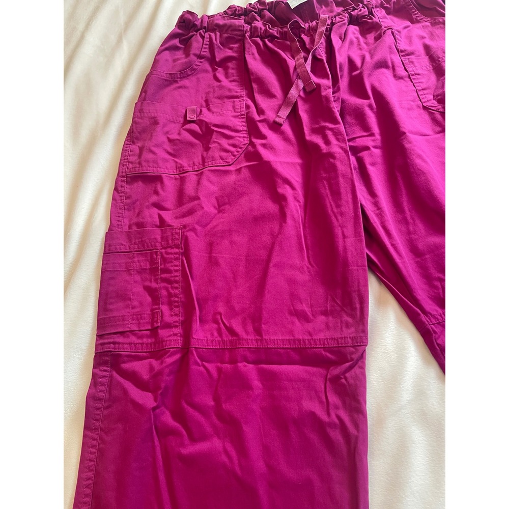 Butter-Soft Stretch Womens 2X Magenta Pink Cargo Scrub Pants Drawstring - Picture 4 of 12